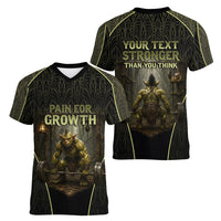 Personalized Muscular Goblin Weightlifting Women V-Neck T-Shirt Pain For Growth Dark Fantasy Gym Graphic