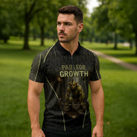 Personalized Muscular Goblin Weightlifting Zipper Polo Shirt Pain For Growth Dark Fantasy Gym Graphic