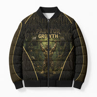 Personalized Muscular Cat Weightlifting Bomber Puffer Jacket Pain For Growth Dark Fantasy Gym Graphic
