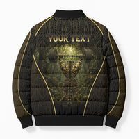 Personalized Muscular Cat Weightlifting Bomber Puffer Jacket Pain For Growth Dark Fantasy Gym Graphic