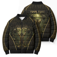 Personalized Muscular Cat Weightlifting Bomber Puffer Jacket Pain For Growth Dark Fantasy Gym Graphic