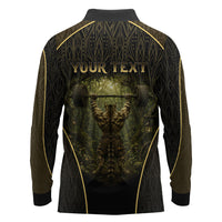 Personalized Muscular Cat Weightlifting Long Sleeve Polo Shirt Pain For Growth Dark Fantasy Gym Graphic