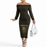 Personalized Muscular Cat Weightlifting Off The Shoulder Long Sleeve Dress Pain For Growth Dark Fantasy Gym Graphic