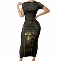 Personalized Muscular Cat Weightlifting Short Sleeve Bodycon Dress Pain For Growth Dark Fantasy Gym Graphic