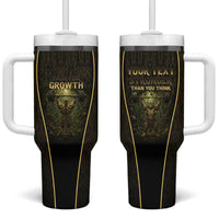 Personalized Muscular Cat Weightlifting Tumbler With Handle Pain For Growth Dark Fantasy Gym Graphic
