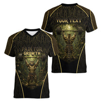 Personalized Muscular Cat Weightlifting Women V-Neck T-Shirt Pain For Growth Dark Fantasy Gym Graphic