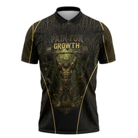 Personalized Muscular Cat Weightlifting Zipper Polo Shirt Pain For Growth Dark Fantasy Gym Graphic