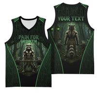 Personalized Muscular Raccoon Weightlifting Basketball Jersey Pain For Growth Dark Fantasy Gym Graphic