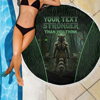Personalized Muscular Raccoon Weightlifting Beach Blanket Pain For Growth Dark Fantasy Gym Graphic