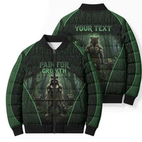 Personalized Muscular Raccoon Weightlifting Bomber Puffer Jacket Pain For Growth Dark Fantasy Gym Graphic