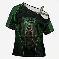 Personalized Muscular Raccoon Weightlifting Cross Shoulder Shirt Pain For Growth Dark Fantasy Gym Graphic