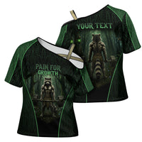 Personalized Muscular Raccoon Weightlifting Cross Shoulder Shirt Pain For Growth Dark Fantasy Gym Graphic
