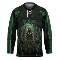 Personalized Muscular Raccoon Weightlifting Hockey Jersey Pain For Growth Dark Fantasy Gym Graphic