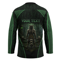 Personalized Muscular Raccoon Weightlifting Hockey Jersey Pain For Growth Dark Fantasy Gym Graphic