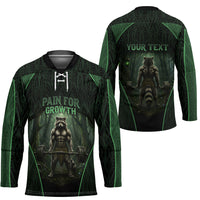 Personalized Muscular Raccoon Weightlifting Hockey Jersey Pain For Growth Dark Fantasy Gym Graphic
