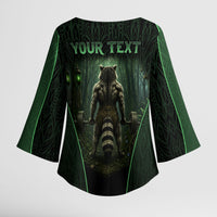 Personalized Muscular Raccoon Weightlifting Kimono Sleeve Blouse Pain For Growth Dark Fantasy Gym Graphic