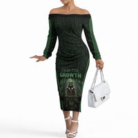 Personalized Muscular Raccoon Weightlifting Off The Shoulder Long Sleeve Dress Pain For Growth Dark Fantasy Gym Graphic