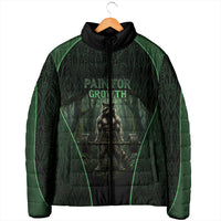Personalized Muscular Raccoon Weightlifting Padded Jacket Pain For Growth Dark Fantasy Gym Graphic