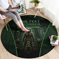 Personalized Muscular Raccoon Weightlifting Round Carpet Pain For Growth Dark Fantasy Gym Graphic