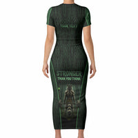 Personalized Muscular Raccoon Weightlifting Short Sleeve Bodycon Dress Pain For Growth Dark Fantasy Gym Graphic