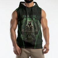 Personalized Muscular Raccoon Weightlifting Sleeveless Hoodie Pain For Growth Dark Fantasy Gym Graphic