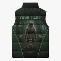 Personalized Muscular Raccoon Weightlifting Sleeveless Puffer Jacket Pain For Growth Dark Fantasy Gym Graphic