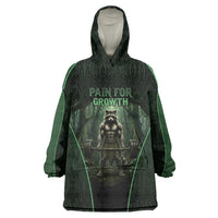 Personalized Muscular Raccoon Weightlifting Wearable Blanket Hoodie Pain For Growth Dark Fantasy Gym Graphic