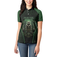 Personalized Muscular Raccoon Weightlifting Women Polo Shirt Pain For Growth Dark Fantasy Gym Graphic