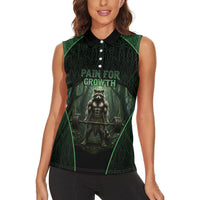 Personalized Muscular Raccoon Weightlifting Women Sleeveless Polo Shirt Pain For Growth Dark Fantasy Gym Graphic