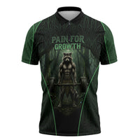 Personalized Muscular Raccoon Weightlifting Zipper Polo Shirt Pain For Growth Dark Fantasy Gym Graphic