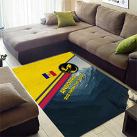 Andorra Area Rug with Mountain Ridge and Eagle Emblem Design - Wonder Print Shop