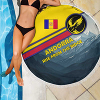 Andorra Beach Blanket with Mountain Ridge and Eagle Emblem Design - Wonder Print Shop
