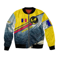 Andorra Bomber Jacket with Mountain Ridge and Eagle Emblem Design - Wonder Print Shop