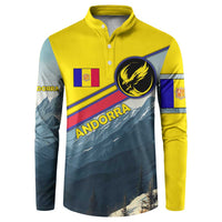 Andorra Button Sweatshirt with Mountain Ridge and Eagle Emblem Design - Wonder Print Shop