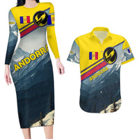 Andorra Couples Matching Long Sleeve Bodycon Dress and Hawaiian Shirt with Mountain Ridge and Eagle Emblem Design - Wonder Print Shop
