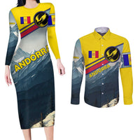 Andorra Couples Matching Long Sleeve Bodycon Dress and Long Sleeve Button Shirt with Mountain Ridge and Eagle Emblem Design - Wonder Print Shop