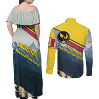 Andorra Couples Matching Off Shoulder Maxi Dress and Long Sleeve Button Shirt with Mountain Ridge and Eagle Emblem Design - Wonder Print Shop