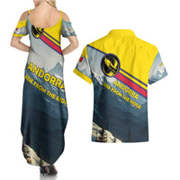 Andorra Couples Matching Summer Maxi Dress and Hawaiian Shirt with Mountain Ridge and Eagle Emblem Design - Wonder Print Shop