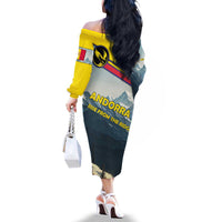 Andorra Family Matching Off The Shoulder Long Sleeve Dress and Hawaiian Shirt with Mountain Ridge and Eagle Emblem Design - Wonder Print Shop