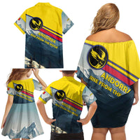 Andorra Family Matching Off Shoulder Short Dress and Hawaiian Shirt with Mountain Ridge and Eagle Emblem Design - Wonder Print Shop