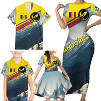 Andorra Family Matching Short Sleeve Bodycon Dress and Hawaiian Shirt with Mountain Ridge and Eagle Emblem Design - Wonder Print Shop
