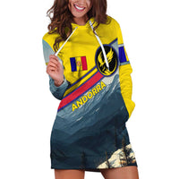 Andorra Hoodie Dress with Mountain Ridge and Eagle Emblem Design - Wonder Print Shop