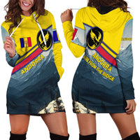 Andorra Hoodie Dress with Mountain Ridge and Eagle Emblem Design - Wonder Print Shop