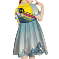 Andorra Kid Short Sleeve Dress with Mountain Ridge and Eagle Emblem Design - Wonder Print Shop