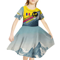 Andorra Kid Short Sleeve Dress with Mountain Ridge and Eagle Emblem Design - Wonder Print Shop
