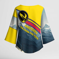 Andorra Kimono Sleeve Blouse with Mountain Ridge and Eagle Emblem Design - Wonder Print Shop
