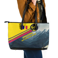 Andorra Leather Tote Bag with Mountain Ridge and Eagle Emblem Design - Wonder Print Shop