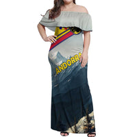 Andorra Off Shoulder Maxi Dress with Mountain Ridge and Eagle Emblem Design - Wonder Print Shop