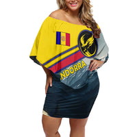 Andorra Off Shoulder Short Dress with Mountain Ridge and Eagle Emblem Design - Wonder Print Shop