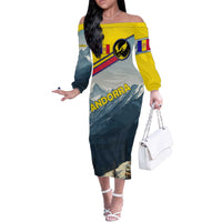 Andorra Off The Shoulder Long Sleeve Dress with Mountain Ridge and Eagle Emblem Design - Wonder Print Shop